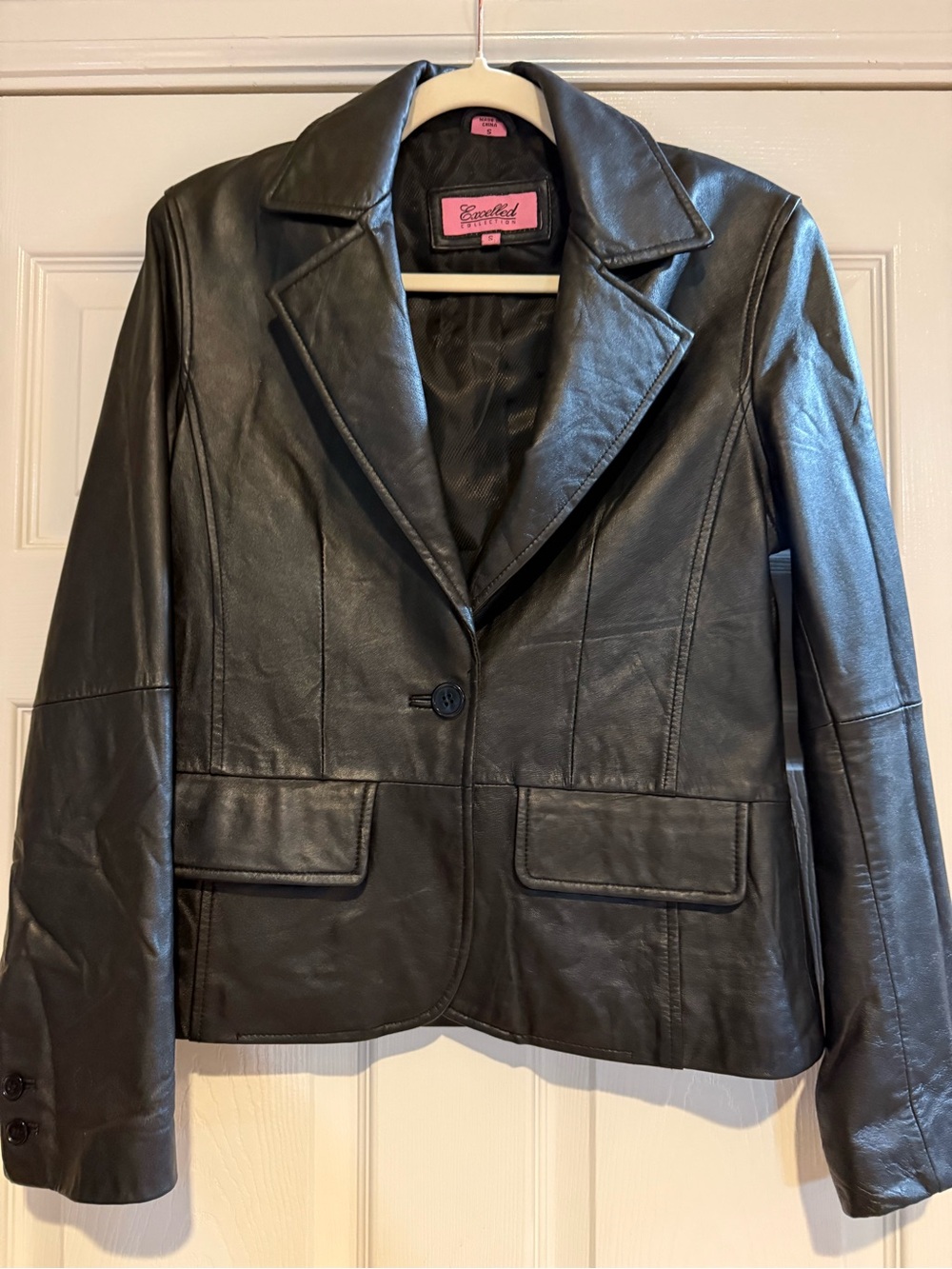 Excelled Collection Black Genuine Leather Blazer Jacket Women’s S
